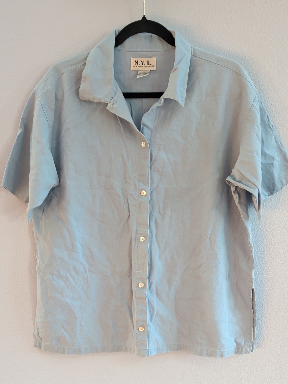 New York Laundry N.Y.L. Light Blue Short-Sleeve Linen Blend Button-Down Shirt